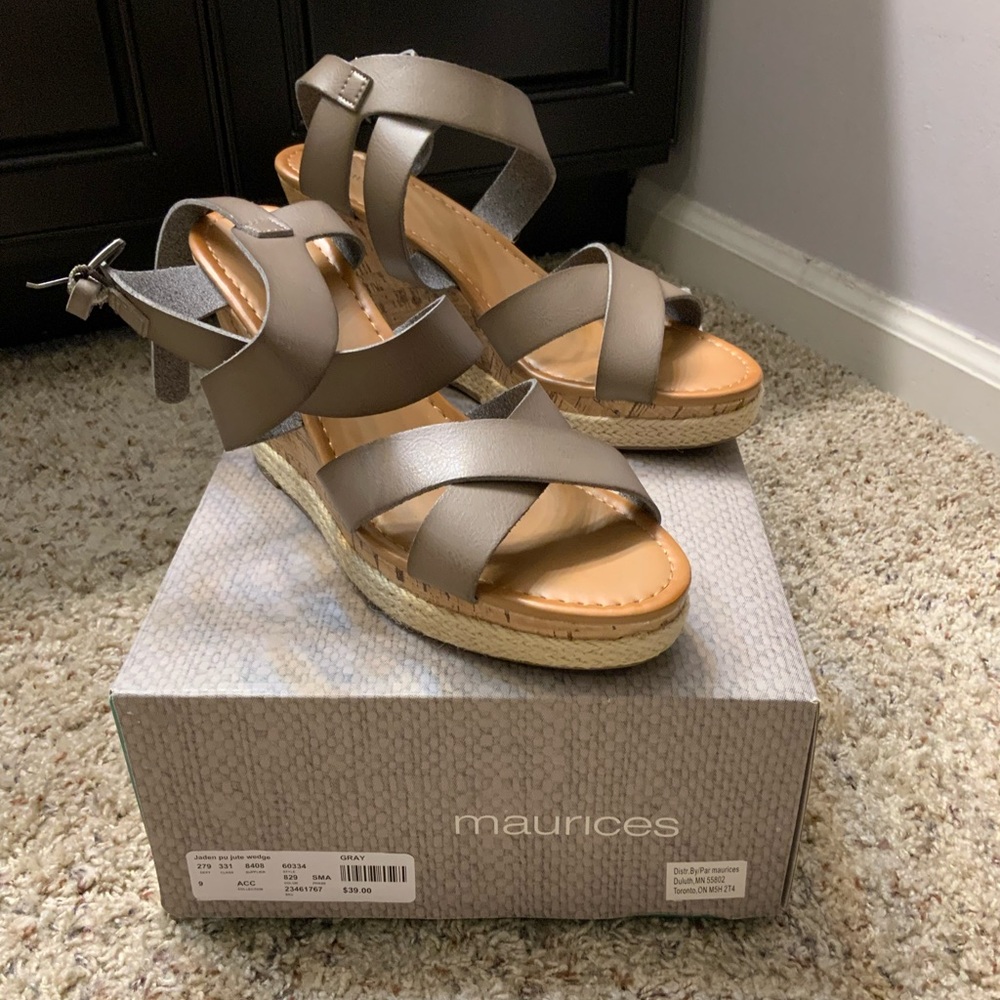 Maurices Taupe Crisscross Wedge Sandals